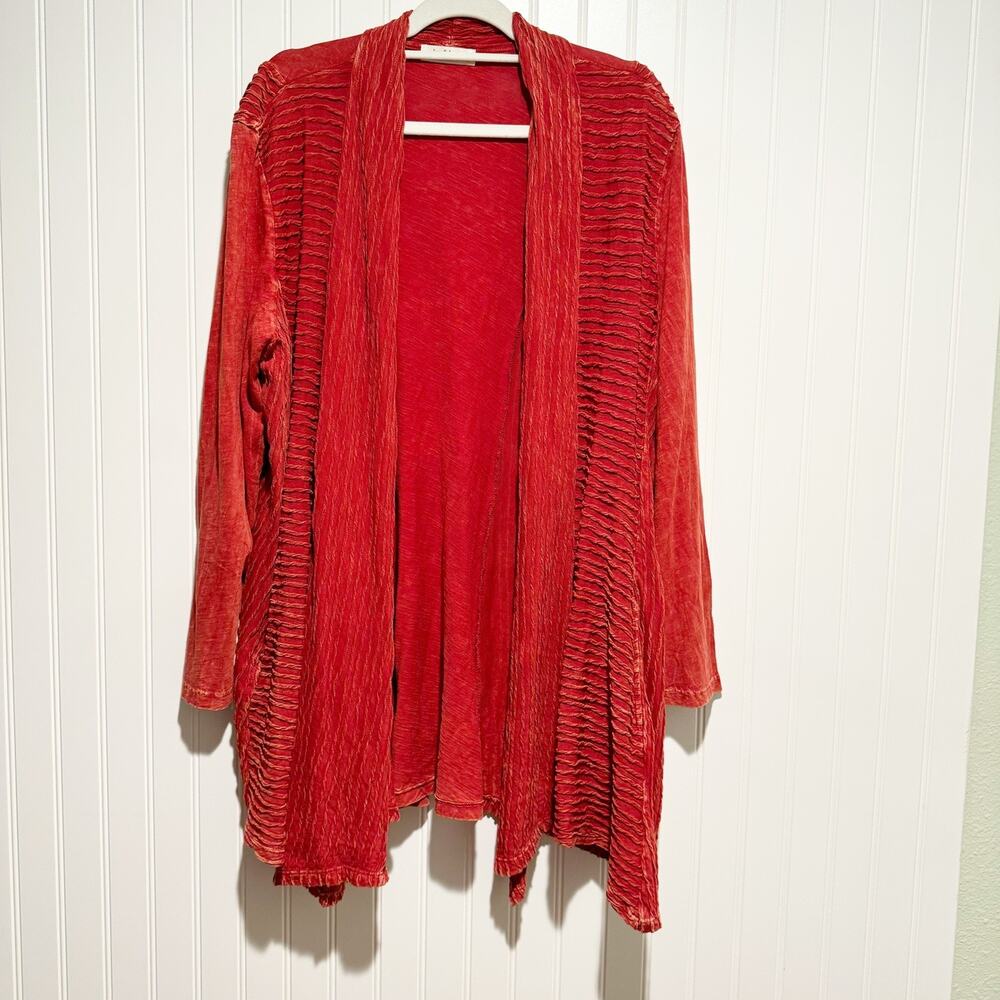 Jess Jane Red Cardigan Textured Cotton Lagenlook Size XL
